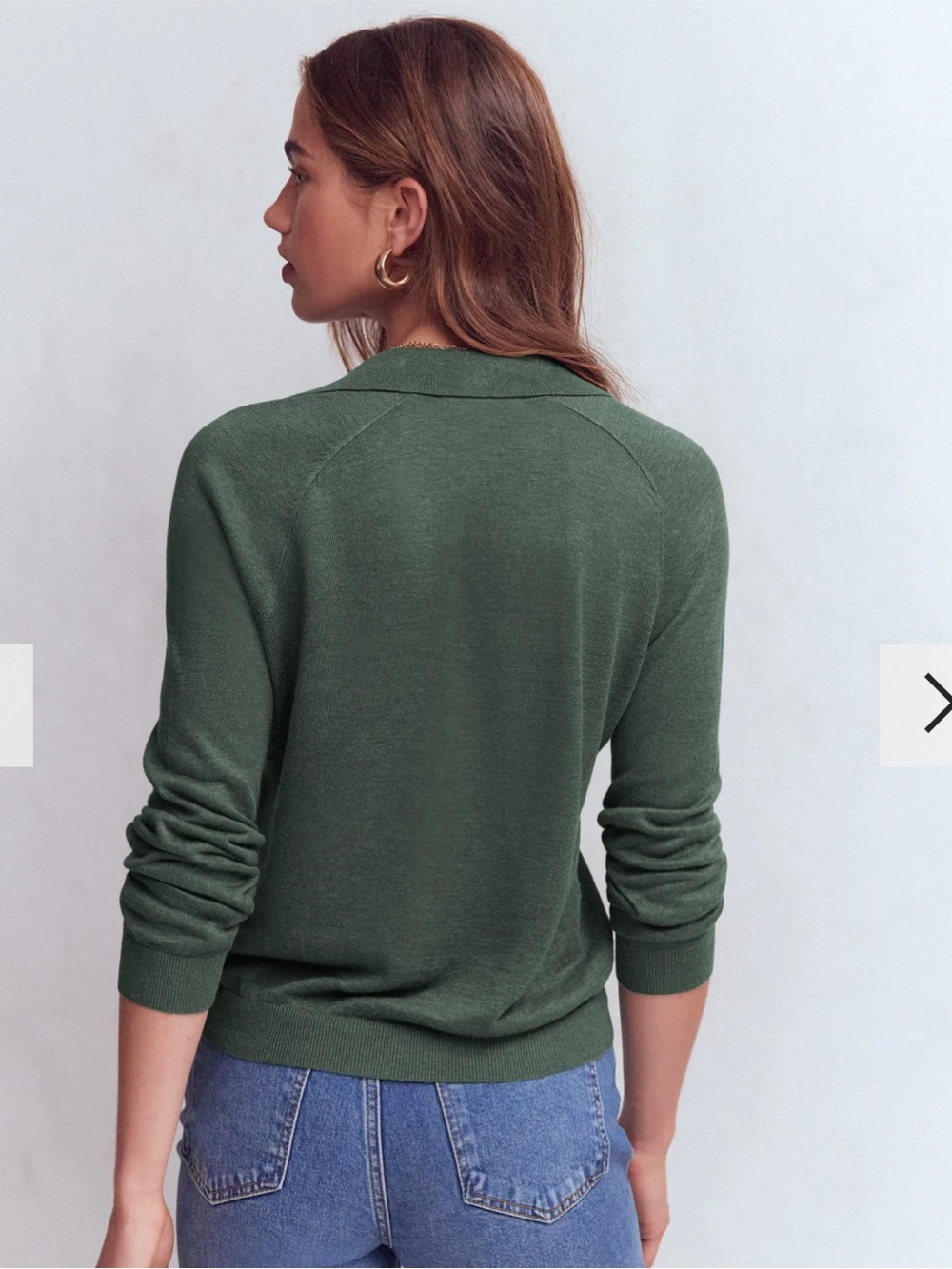 Boden Agnes Collared Linen Jumper V Neck Sweater Green Jasper Sz Large - Picture 8 of 10